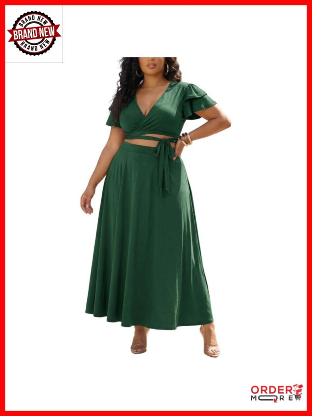 Plus Size 2 Piece Skirt Sets - V-Neck Peplum Top & Maxi Skirt - Travel Lounge